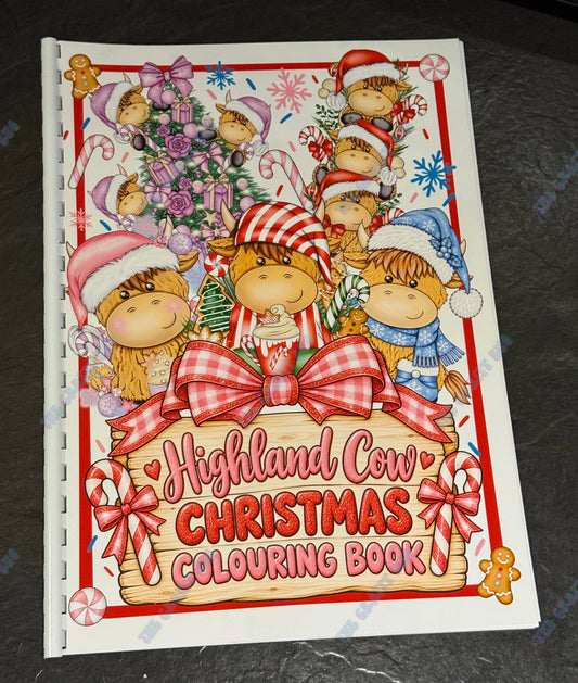 Highland cow Christmas colouring book