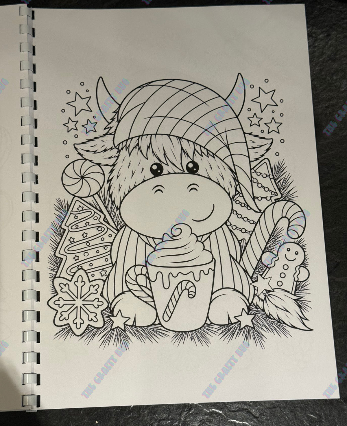 Highland cow Christmas colouring book